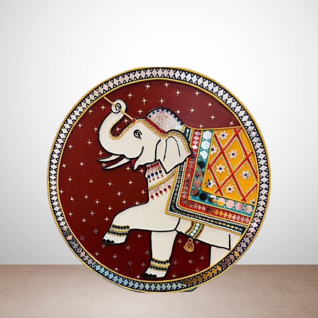 Royal Elephant Clay & Mirror Lippan Art Wall Plate