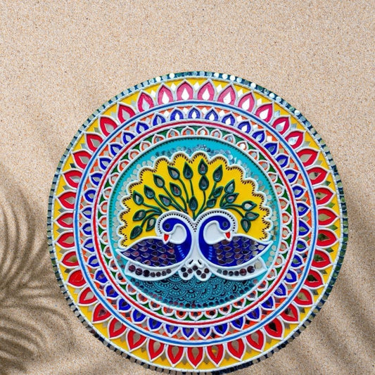 Handcrafted Lippan Art Plate with Dual Peacock Design
