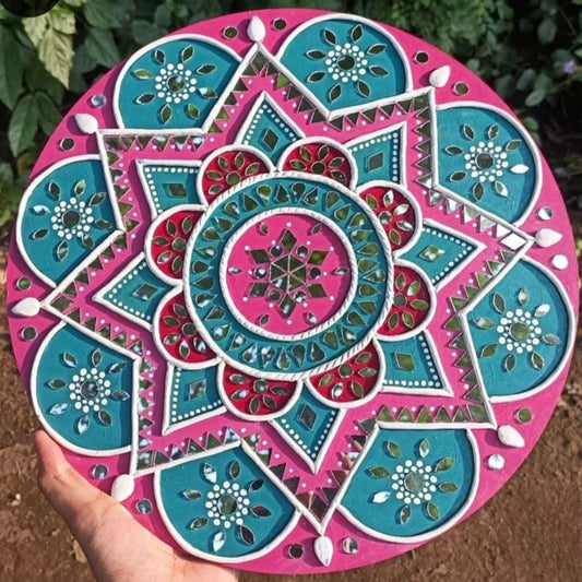 Pink & Teal Star Mandala Lippan Art