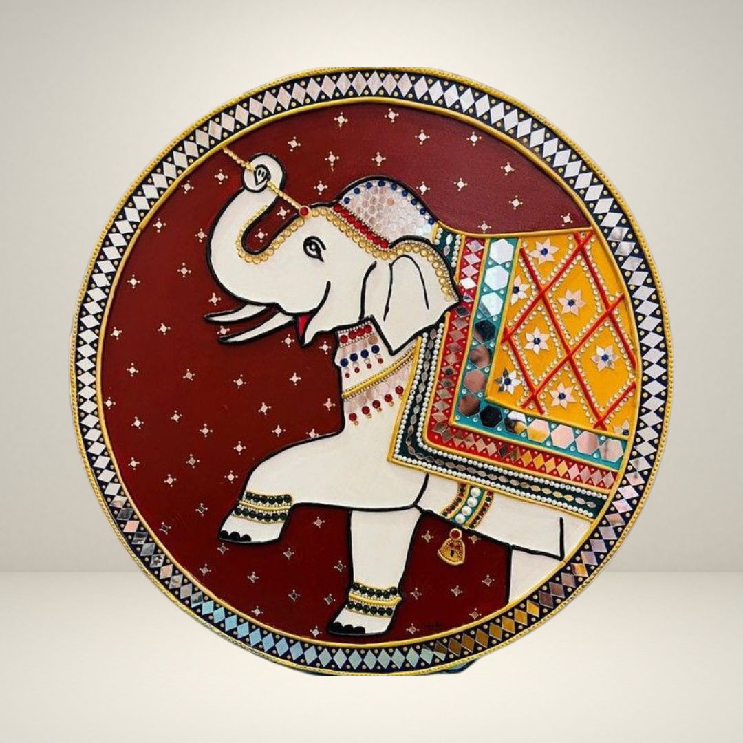 Royal Elephant Clay & Mirror Lippan Art Wall Plate