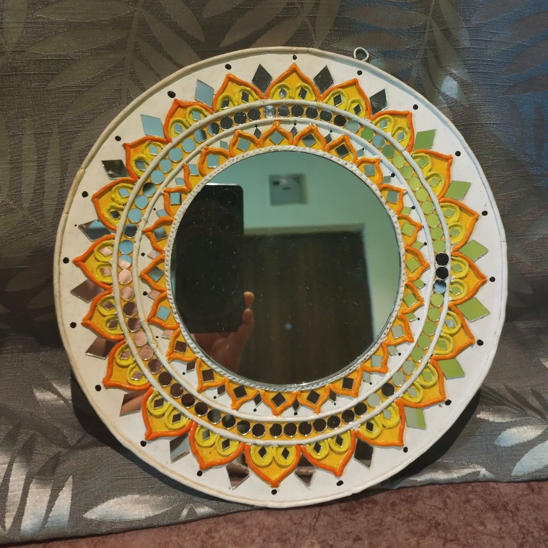 Sunflower Mandala Mirror Lippan Art Plate