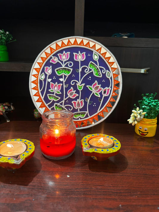 Lotus Blossom Decorative Plate – Hand-Painted Purple Theme