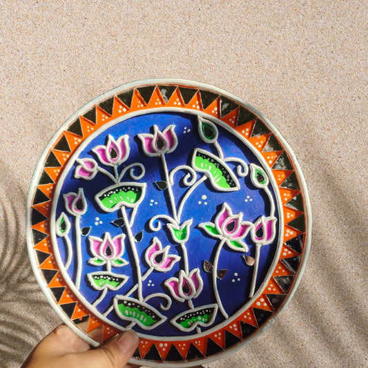Lotus Blossom Decorative Plate – Hand-Painted Purple Theme
