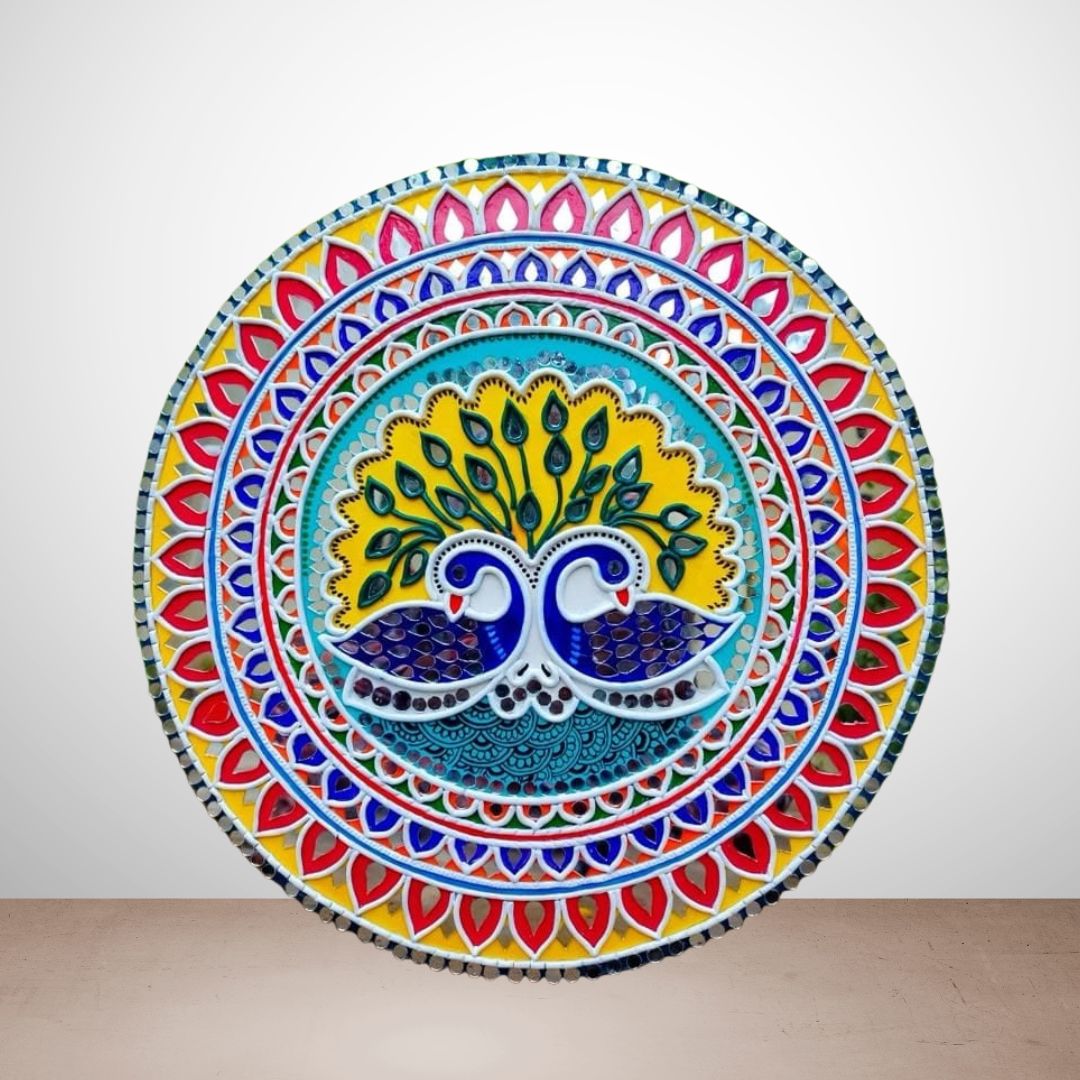 Handcrafted Lippan Art Plate with Dual Peacock Design