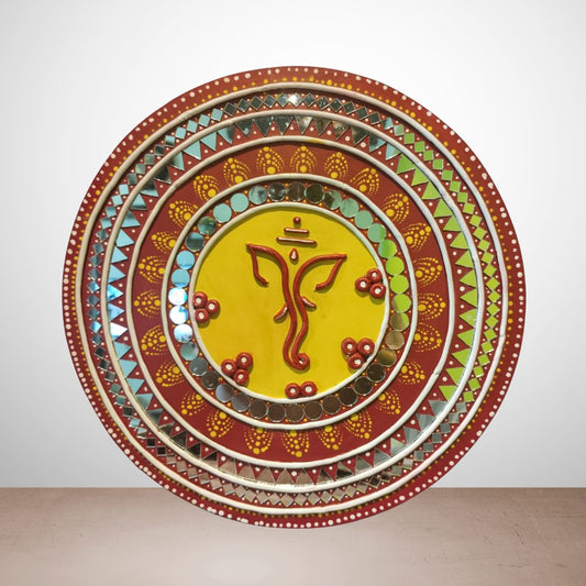 Ganesh Symbol Lippan Art Plate in Festive Colors