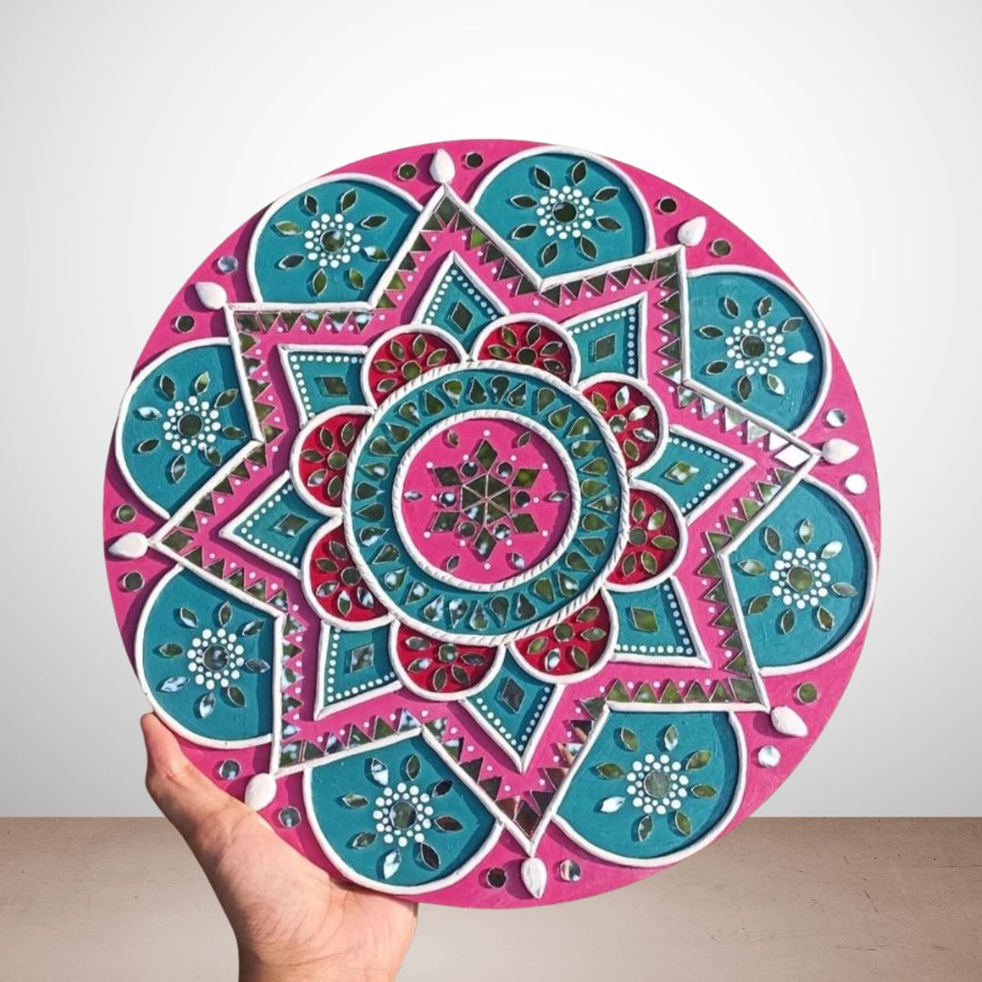 Pink & Teal Star Mandala Lippan Art