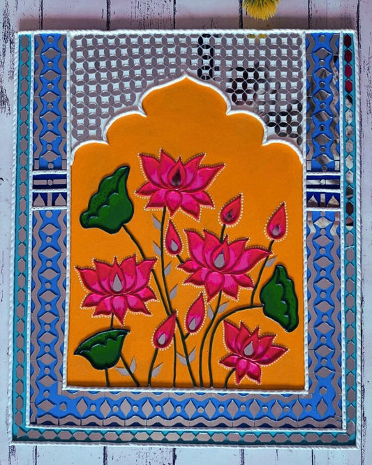 Lotus Bloom Handpainted Lippan Art – Royal Arch Frame