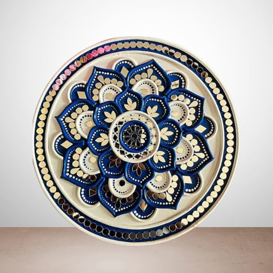 Blue & Beige Lotus Lippan Wall Art
