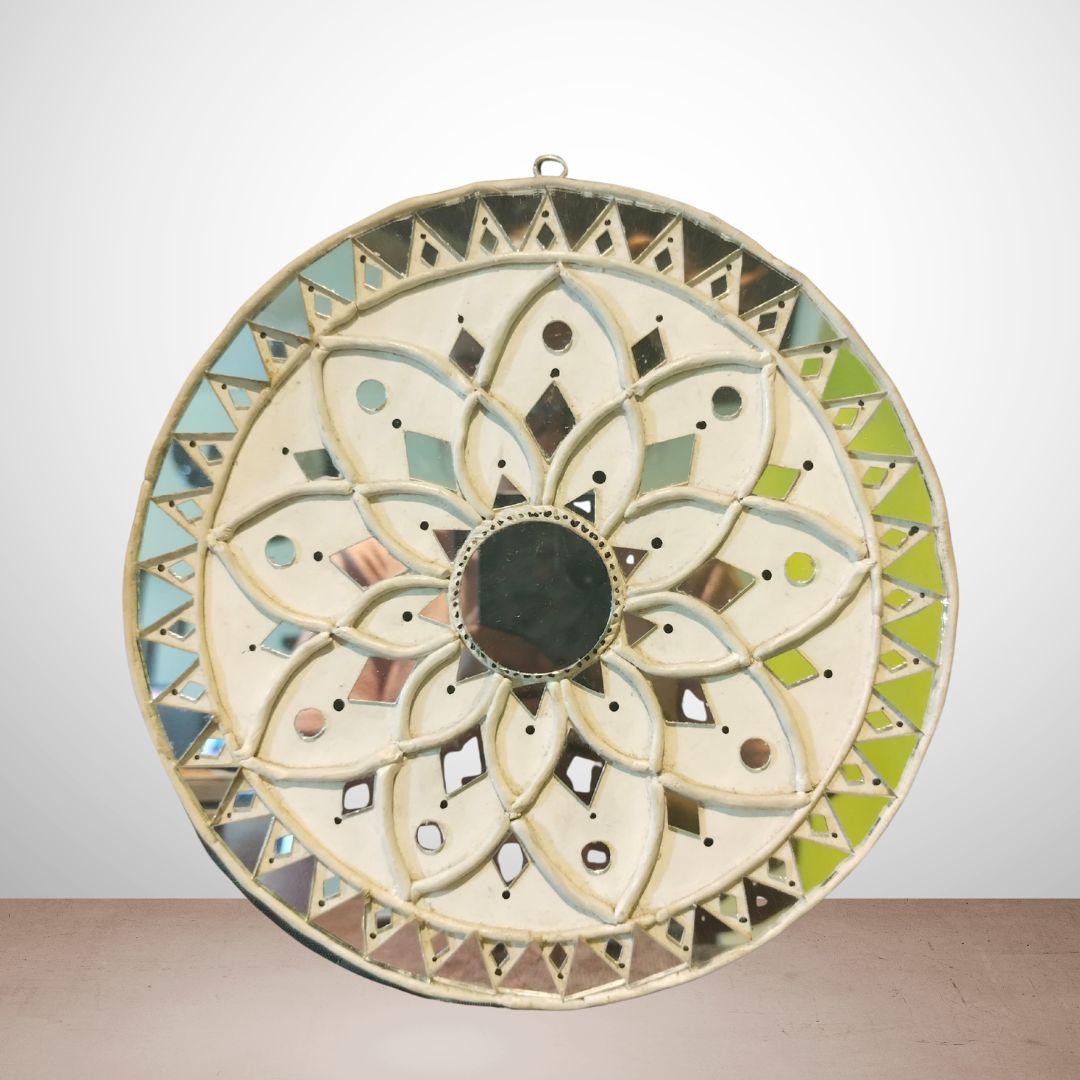 White Lippan Art Plate with Mirror Accents