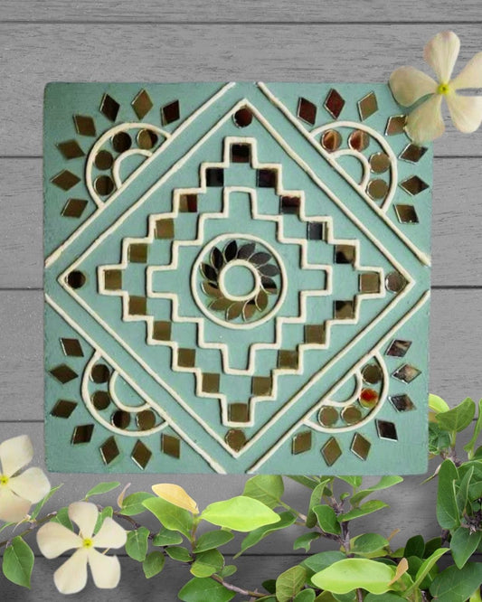 Elegant Geometric Lippan Art in Light Blue