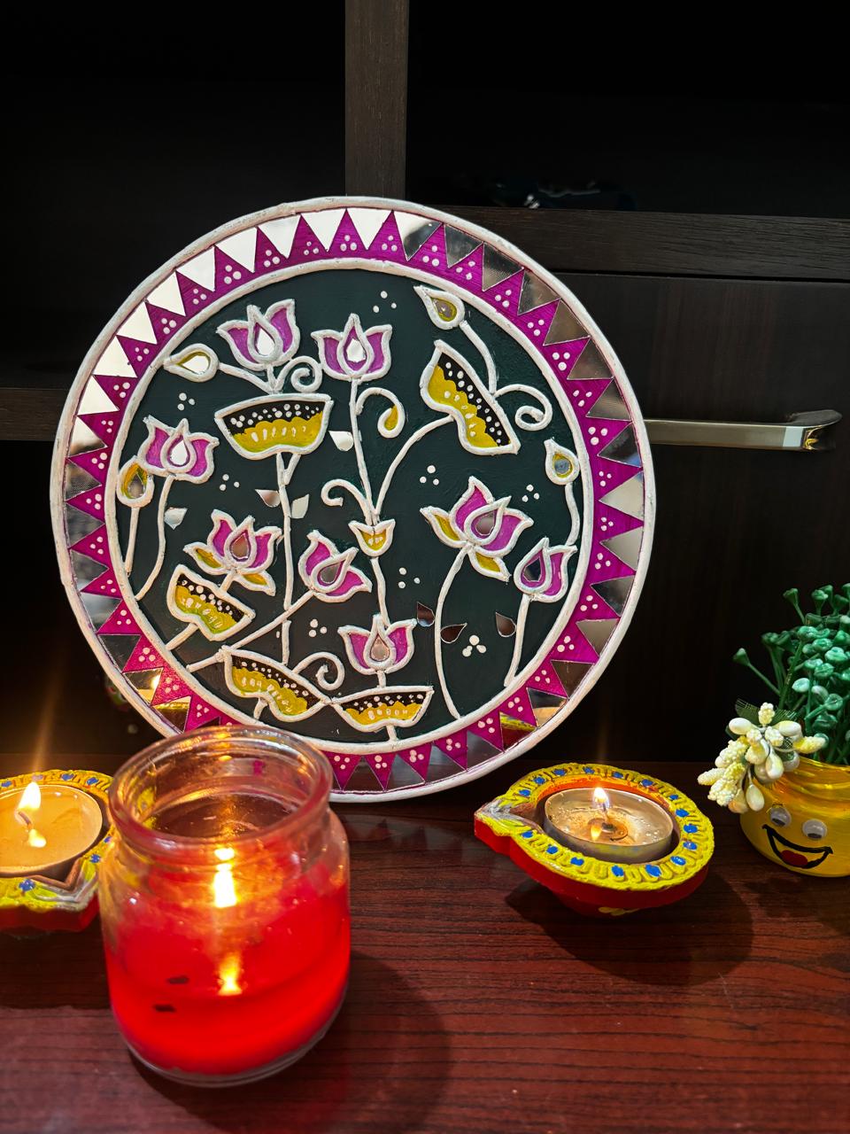 Lotus Blossom Decorative Plate – Hand-Painted Purple Theme